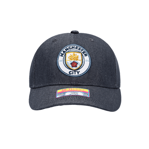 Manchester City 541 Adjustable with high crown, curved peak brim, and adjustable buckle strap closure, in Navy