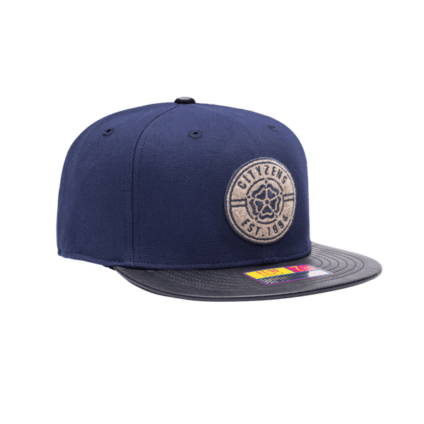 Juventus Swatch Fitted with high crown, PU leather flat peak brim, in Navy