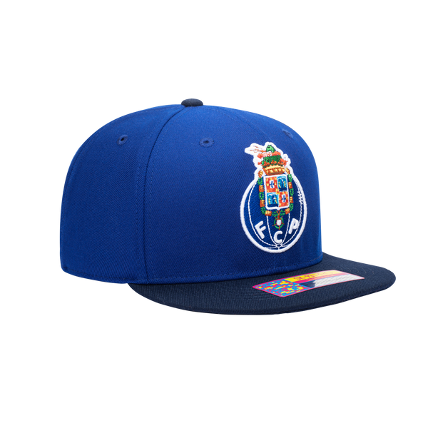 Side view of the FC Porto Team Snapback Hat with high crown and flat peak in Blue/Navy