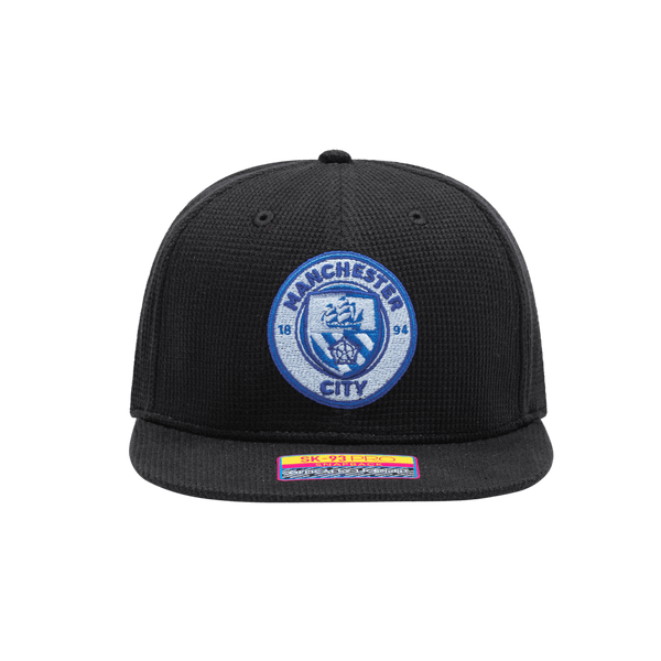Manchester City Club Ink Snapback with high crown, flat peak brim, and snapback closure, in Black